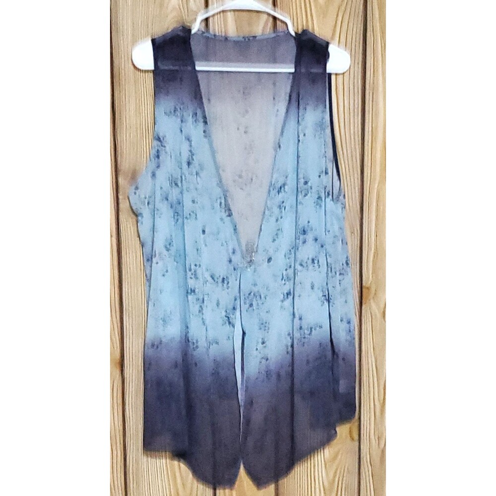 KAREN KANE Open Front Kimono Vest Women 0x-14 Blue Ombre Sheer Floral Flowy Boho